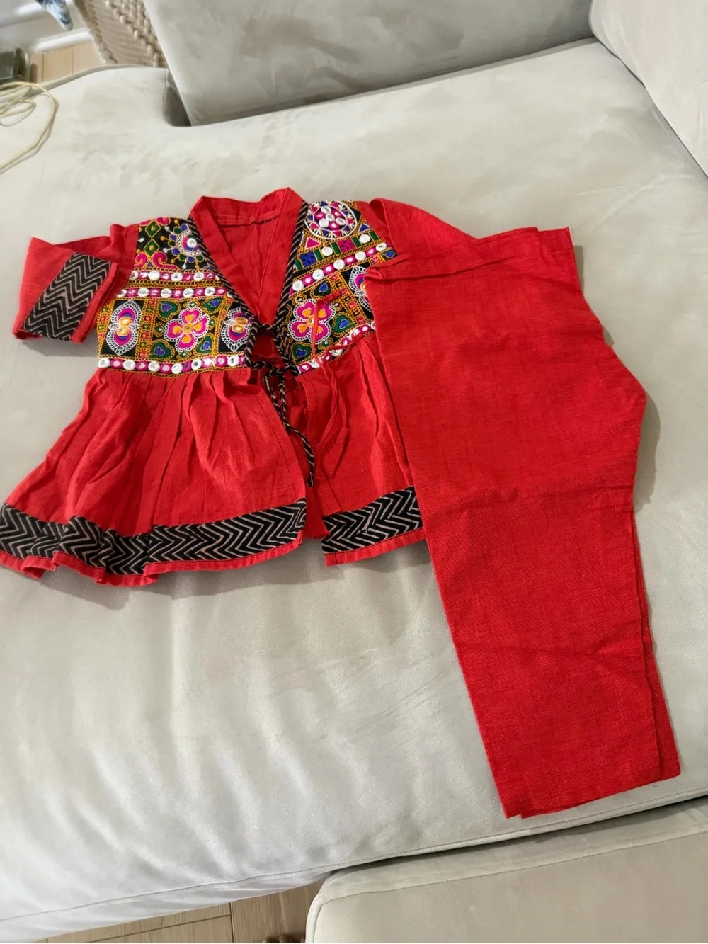 Toddler Boy Navratri Kids Red Embroidered Festival Costume Set